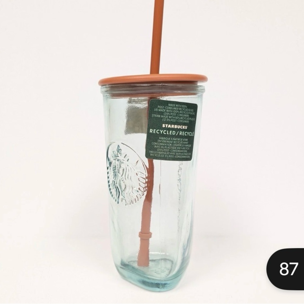 Starbucks triangle Eco-Friendly Recycled Glass Tumbler with Straw - - Picture 3 of 5